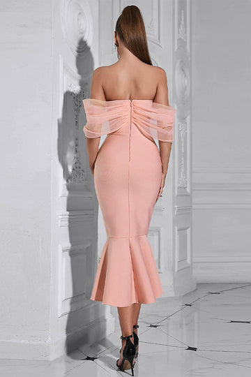 Blush havfrue korset Off the Shoulder Tea længde gallakjole